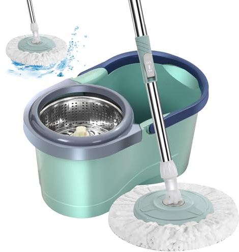 zjhukfmc Set di e secchio in microfibra, con rotazione, rimovibile per una facile pulizia, automatico con secchio, per pulire cucina, balcone, soggiorno, camera da letto, sala studio