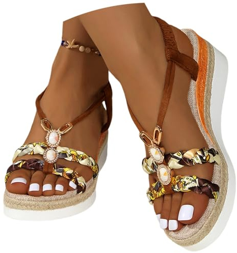 Chanpning Sandales Compensées Femme Été Chaussures AntidéRapantes Respirantes et Nu-Pieds BohêMe Bout Ouvert Avec Talon Plateforme Elégante Comfy Semi Trailer Sandales