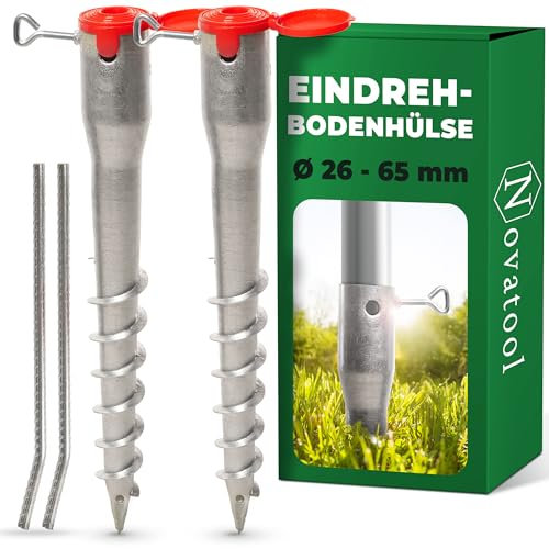 Novatool Lot de 2 douilles à visser pour tubes de 26 à 65 mm de diamètre - Douille de sol - Support de poteau - Douille à visser - Alternative aux douilles à enfoncer au sol