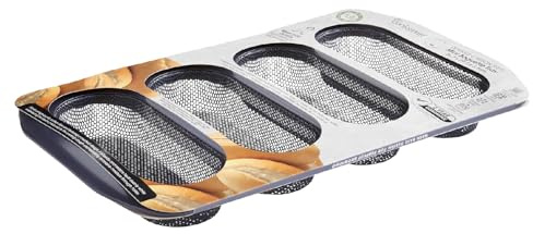 Cooksmart Signature Crisper Mini vassoio per baguette, colore blu crepuscolo, in acciaio al carbonio antiaderente, design a rete per una doratura uniforme, utilizzabile in forno, congelatore e