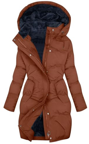 Lovraj Abrigo de invierno para mujer impermeable largo chaqueta de invierno extra cálido con forro acolchado grueso forro polar abrigo acolchado tallas grandes chaqueta acolchada con capucha, naranja