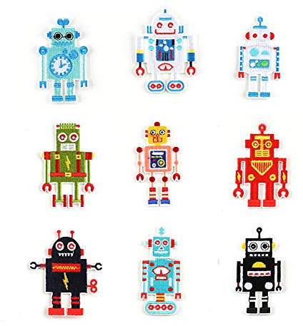 Iron On Patches Unique Embroidered Motif Applique 9pcs/lot Assorted Small Size Robot Figure Shape Cool Decoration Iron/Sew On Patches for DIY Caps Handbag T-Shirt Jeans Jacket Clothing