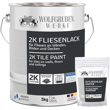 WO-WE 2K Fliesenlack – Fliesenfarbe für Küche, Badezimmer, Wand- & Bodenfliesen – Silbergrau ähnl. RAL 7001-5Kg