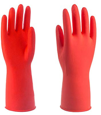 Holoras 3 Pairs Reusable Household Gloves, Yellow Rubber Gloves Kitchen Dishwashing Gloves for Kitchen Garden Cleaning and Painting (Red)