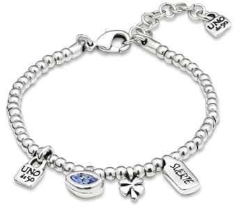 UNO de 50 - Pulsera Colección My Luck para Mujer, Plata 925, Color Azul, Talla M, Fabricado en España