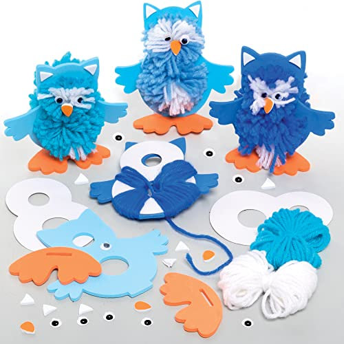 Baker Ross FE969 Schneeeule Pom Pom Bastelset - 3er Pack, Weihnachtsbasteleien, Pom Pom Dekorationen für Kinder zum Basteln, Dekorieren und Ausstellen, kreative Aktivitäten für Kinder