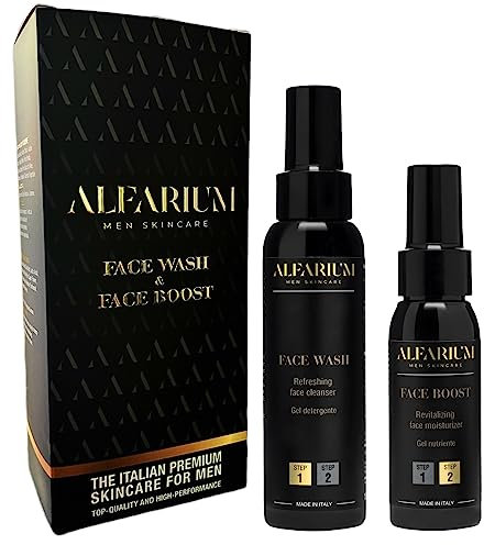 Alfarium Kit Skincare Uomo | Detergente Viso + Crema Idratante Uomo per Pelle Grassa e Mista | Con Acido Ialuronico e Vitamine A B5 C E | Routine Completa Made in Italy