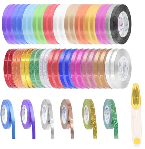 Glarks Set di 49 nastri arricciati da 525 m, 3 stili multicolore, larghezza 1/5 di pollice, nastro metallico arricciato per palloncini e regali, nastro natalizio con forbici per decorazioni per