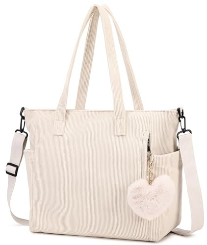 Makukke Cord Tote Bag Tasche Damen Umhängetasche Groß Shopper Tasche Handtasche Schultertaschen für Arbeit Büro Reisen Einkaufen Schule, Beige Tasche