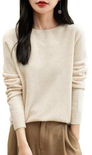 Chanyarn Maglione Girocollo da Donna in 100% Lana Merino 2025 Maglione Lavorato a Maglia Senza Cuciture a Maniche Lunghe (Beige,S)