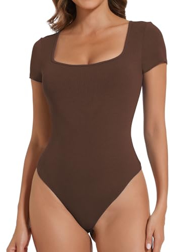 Joyshaper Body pour femme à manches courtes avec encolure en V et string. Body élégant d'été. Hauts et T-shirts pour femmes, L