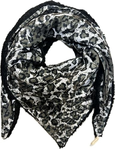 Jeamis XXL triangel teddypäls halsduk stickad halsduk leopard varm vinter halsduk mode tyg triangulär halsduk med knapp stola höst vår duk lejon, svart, 165 x 78 cm