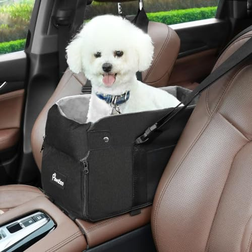 Pawaboo Hundbilstol med mittkonsol, hundlyftsäte med dubbel fixering och säkerhetsrem, bärbar och bekväm husdjurssäng för bil med mjuk plysch,