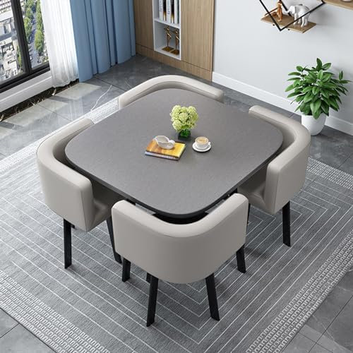 Juego de mesa de comedor contemporáneo con 4 sillas, mesa de comedor de madera maciza para cocina, sala de estar, juego completo de comedor para zona de recepción