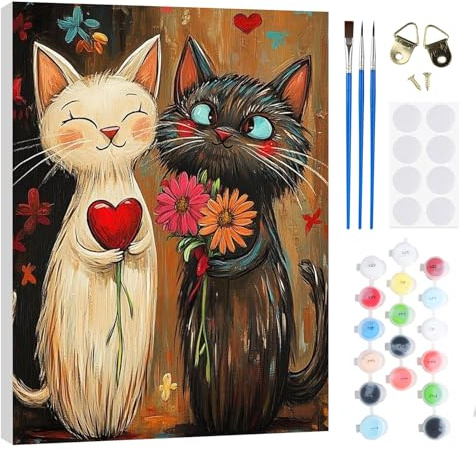 RICUVED Pintar por Números Gato 20x30cm para Adultos con Marco de Madera -Animales Kit Completo de Pintura al Óleo, Pinceles y Lienzo para Crear y Decorar Tu Propio Cuadro