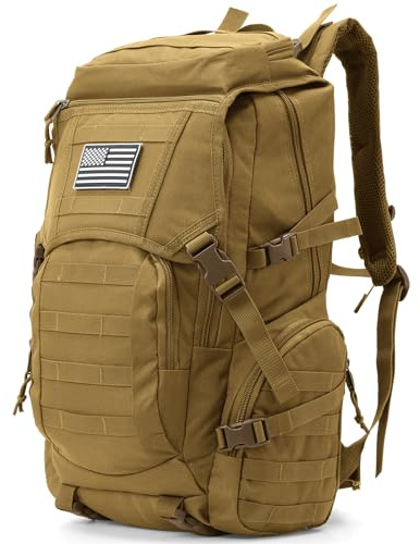 AUMENTAR 35L Military Tactical Backpack for Men,Water Resistant Assault Pack for Women,Khaki Molle Daypack 3 Day Bug Out Bag Rucksack for Trekking, Camping,Survival,EDC
