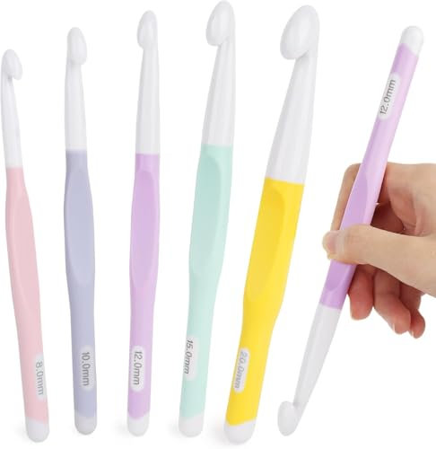 Coopay Crochet Hooks Large 20mm,15mm,12mm,10mm,8mm, Ergonomic Crochet Hooks Set for Arthritic Hands, Big Crochet Hook with Soft Rubber Handle, Large Sizes Crochet Hook Kit for Chunky Yarn, Blanket