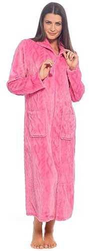 kraftd Women's Robes Flannel Fleece Dressing Gown with Tassle Zip & Front Pockets | Ladies Loungewear | Womens Robe | Bathrobes | Nightwear | Night Gown Pink