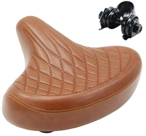 Unisex cykelsadel, klassisk brun, bredare, bekväm och mjuk, ergonomisk, retrostil, universell reservsadel, lämplig för mountainbikes, stadsbikes, elcyklar och motionscykel.