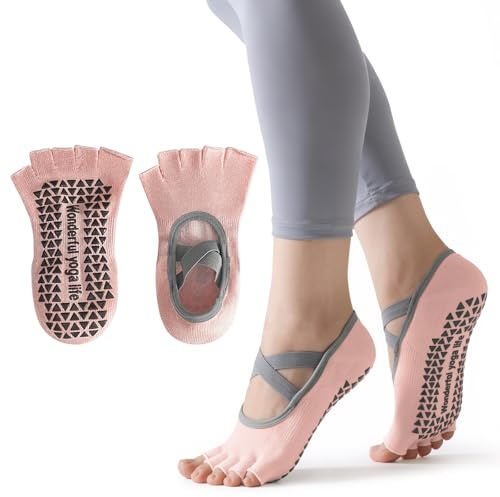 Indrnif Chaussettes de Pilates Antidérapantes pour Femme Taille 35-40 Chaussettes de Yoga sans Orteils avec Picots Chaussettes d'arrêt Respirantes pour la Maison, Entraînement, Sport, Ballet, Danse