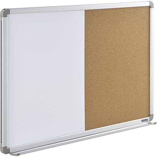 Global Industrial 36 W x 24 H Combination Board, Magnetic Dry Erase Board and Natural Cork Board, Aluminum Frame, Two 18 W x 24 H Sections, Wall Mountable