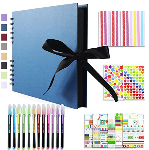 Vienrose Album Fotografico Fai da Te Spirale Scrapbooking Albums 80 Pagine Nero con Spirale 28,5x21 cm Regali per Nozze Battesimi Ricordi di Famiglia Regalo Compleanno Natale San Valentino, Blu