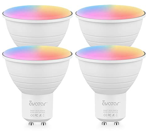 Avatar Controls Ampoule WiFi Connectée GU10, Ampoule Intelligente WiFi Connecée Alexa et Google Home,RGBCW 500Lm 5W(=50W Ampoule Halogène) Multicolore Dimmable Aucun Concentrateur Requis, 4 pièces
