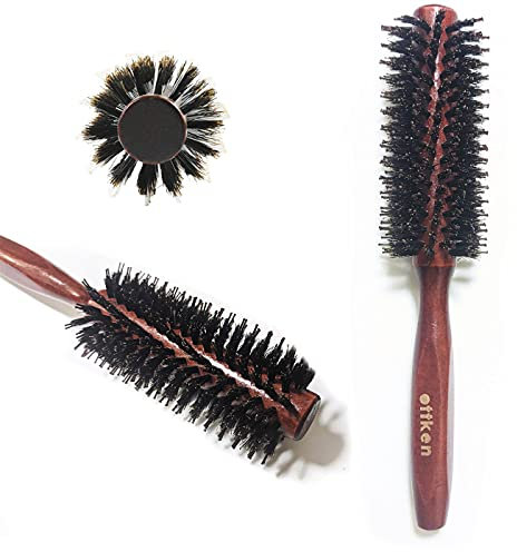 Rundbürste für Haare oder Bart | Föhnbürste aus Nylonborsten - Rundhaarbürste aus Birnbaumholz - große runde Stylingbürste für Frauen und Männer (43mm)