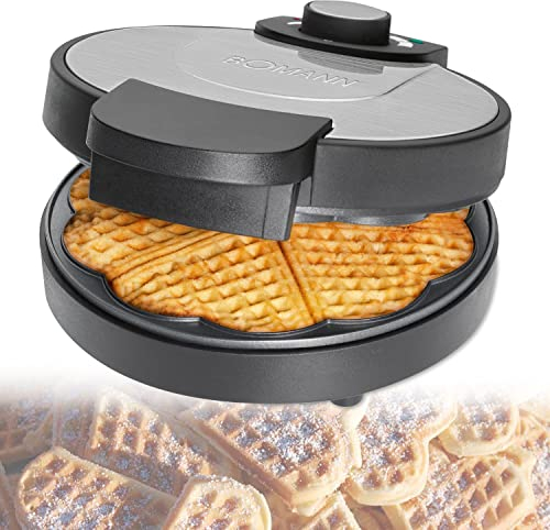 bmf-versand® Waffeleisen Herzform mit Pflegetuch - Waffelautomat Starke 1000 Watt Antihaftbeschichtung - Waffeln mit Überhitzungsschutz Backampel aus Edelstahl für Herzwaffeln