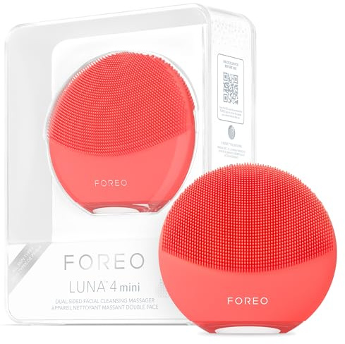 FOREO LUNA 4 mini brosse nettoyante et massante visage - Brosse premium - Améliore l'absorption des soins - Accessoires de voyage pour les soins du visage - Pour tous les types de peau - Coral