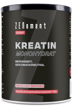 Creatina monohidratada en polvo 500 g - calidad micronizada - óptimamente dosificada - creatina pura sin aditivos - creatine monohydrate 100% vegana - para 147 dias