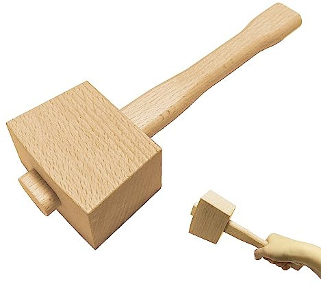 HayEastdor HE019 - Mazo de madera de haya maciza de 9.5 pulgadas, martillo de hielo pequeño de madera para carpintería