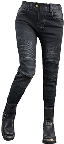 HOMDECR Damen Slim Fit Motorrad Jeans Mit Protektoren Knie Und Hüftprotektoren Stretch Slim Fit Denim Motorradhose Cargo Motorradjeans Schutzhose Biker Pants (Schwarz,L)