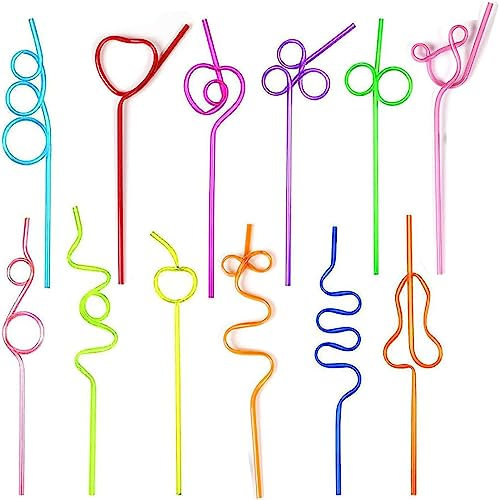 YSTrillion Creative Straws Strohhalm Wiederverwendbar 24 Stück Trinkhalme mit Knoten Curly,Bunt Cocktail Strohhalme,Party Gelockt Trinkhalme für Geburtstagsfeier,Saft-Dekoration,Cocktails