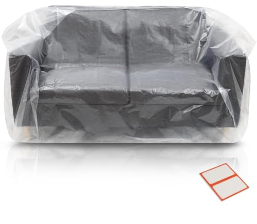 Plastic Furniture Covers for Moving - Heavy-Duty Loveseat Cover for Love Seat, Bench and Large Items, Clear Bags for Renovation, Wrap or Storage - Extra Large Bag Open Size 68 x 42 x 62 Inch