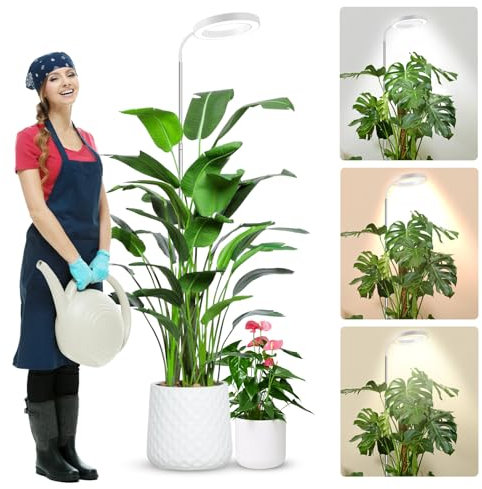 wolezek Pflanzenlampe LED Vollspektrum, 80 LEDs 6500K Grow Light, 160cm Großes Grow Lampe, 3 Farben Pflanzenlicht mit 360° Schwanenhals, 6/12/16H Timer, 5 Helligkeit, Höhenverstellbar, Weiß