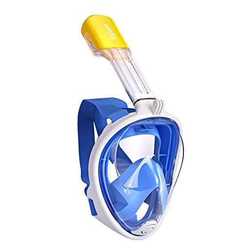 Flyboo Snorkelmask, heltäckande snorkelset, 180° vy snorklingsutrustning med panorama-design-kompatibel sportkamera, dykmask med anti-dimma och anti-läckage teknik för vuxna och barn