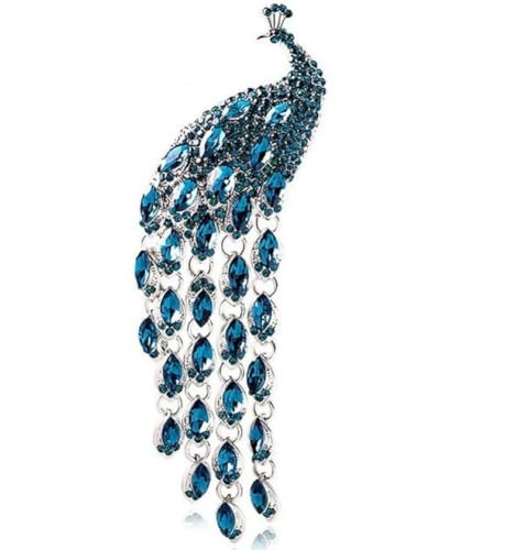 Long Tail Peacock Tassel Brooch Crystal Peacock Brooch Pin Corsage Diamond Peacock Sweater Jewelry Wedding Party Jewelry