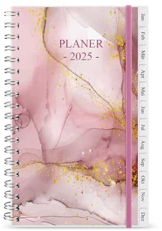 2025 Planer, A6 Wochenplaner mit Monatsregistern, Gesäßtasche, elastischer Verschluss, flexibler Einband, Doppeldrahtbindung, einfache Organisation des täglichen Lebens, Krickente, 10 x 17.5cm, Pink