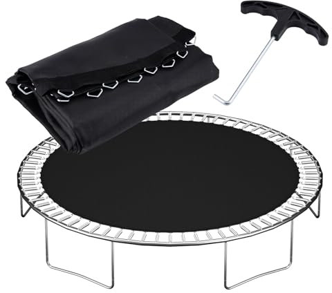 FSDIYU Tappeto Elastico Telo Ricambio Trampolino, Tappetino da Salto a Molla di Sicurezza Resistente ai Raggi UV Altamente Elastico Resistente all'Acqua da 13 Piedi,13FT(80 Buckle),Black
