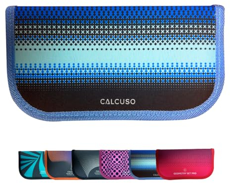CALCUSO GEOMETRIE SET PRO in blauer Federmappe/Federmäppchen mit Zirkel und Geodreieck - Praktisches Mäppchen für Schule, Uni, Büro und Zeichnungen - Ideal als Geometrie-Set für die Schule