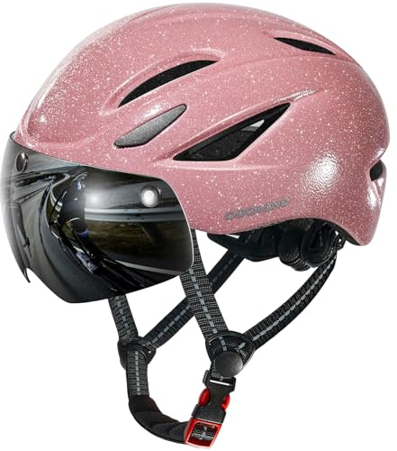 Odoland Fahrradhelm mit Magnetvisier für Erwachsene, Leichter Radhelm mit abnehmbarem Sonnenvisier Atmungsaktiv MTB Helm für Damen und Herren