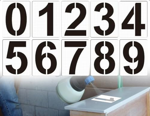ZoeTekway 10 Stück Zahlen Schablonen Set,Wiederverwendbare Große 0-9 Nummer Zahlenschablonen,für Markierung Garagenparkplätzen,Hausnummern,Briefkästen,Adressen,Malerarbeiten(10 * 11 cm)
