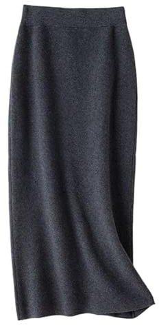 Gonna Lavorata A Maglia - Gonna Lunga da Donna in Maglia Elastica A Vita Alta, Casual Chic, Dritta, alla Moda Coreana, A metà Polpaccio, per l'inverno, Grigio Scuro L