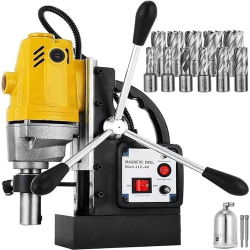 Trapano a colonna magnetico elettrico multifunzione da 11 pezzi, trapano a colonna magnetico ad alta potenza, foratura da 1-1/2 pollice di diametro, sistema di trapano magnetico da 2700 libbre