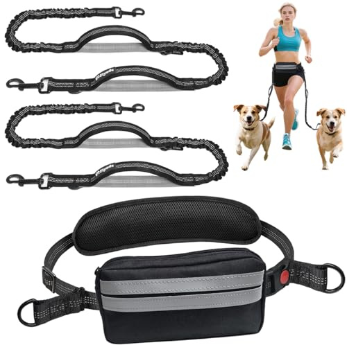 Fiyade Joggingleine Hunde, Freihändige Hundeleine, Laufhundeleine mit Hüftgurt, Abnehmbare Hüfttasche, Doppelte Hundeleine, Bungee-Laufleine Hundeleinen für Mittelgroße Große Hunde bis zu 50 kg