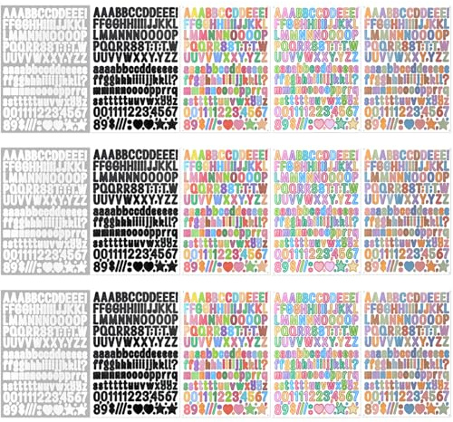REEKNOKOL 15 Sheets Art Style Letter & Number Stickers, 5 Styles