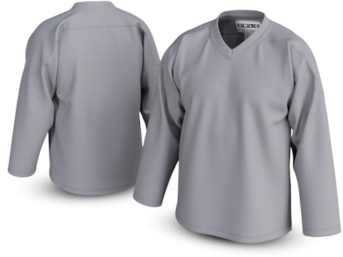 UNLC Essential Blank Hockey Jersey with Stripes – Stitched Letters, Breathable Mesh, Durable Polyester, Grey, 3X-Large