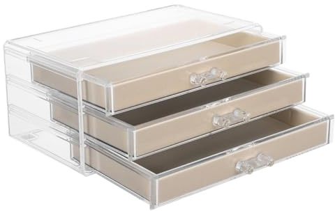 STOBAZA Boîte À Bijoux À Trois Niveaux Avec Tiroirs Transparente Organisateur De Bijoux Compact Pour Colliers Bagues Boucles D'Oreilles Rangement Maison Et Voyage