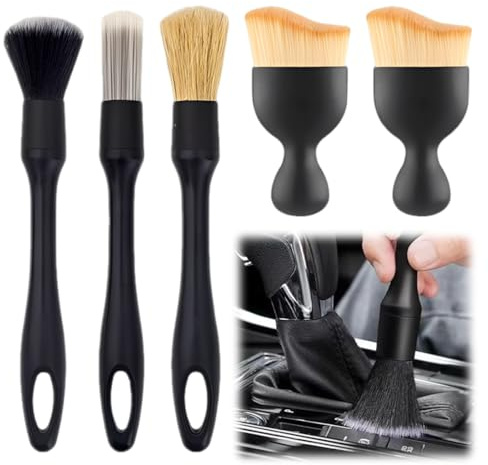 LEPZUR 5 Pièces Nettoyage Voiture Kit, Brosse Douce Anti Poussiere Intérieur Cpinceau, Pinceau Detailing Auto Kit de Détail, Brosses à Poussière Jante Pinceaux Interieur pour Tableau de Bord